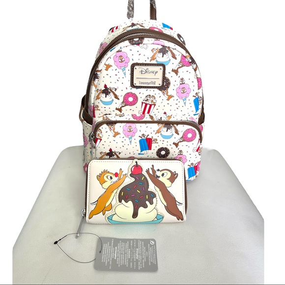 NWT Disney x Loungefly Chip & Dale with Snacks Mini Backpack & Matching Wallet - Picture 3 of 15